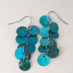 Faux Shell Dangle Earrings - Blue
